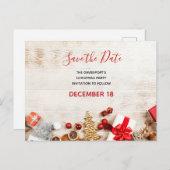 Weihnachten Rustikale Holzpappe Save the Date Einladungspostkarte (Vorne/Hinten)