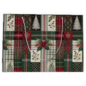 Weihnachten Rustikale Karierte Grüne Muster Große Geschenktüte (Rückseite)