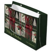 Weihnachten Rustikale Karierte Grüne Muster Große Geschenktüte (Vorderseite Schrägansicht)