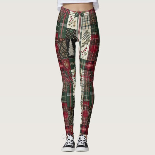 Weihnachten Rustikale Karierte Grüne Muster Leggings (Vorderseite)