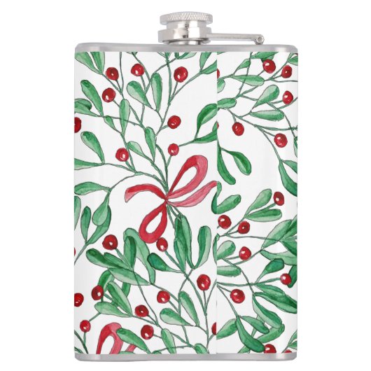 Weihnachten Rustikale Mistletoe Wasserfarbe Handge Flachmann (Rückseite)