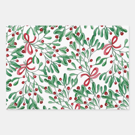 Weihnachten Rustikale Mistletoe Wasserfarbe Handge Geschenkpapier Set (Vorderseite)