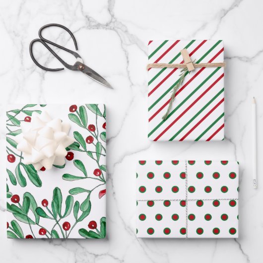 Weihnachten Rustikale Mistletoe Wasserfarbe Handge Geschenkpapier Set (Vorderseite)
