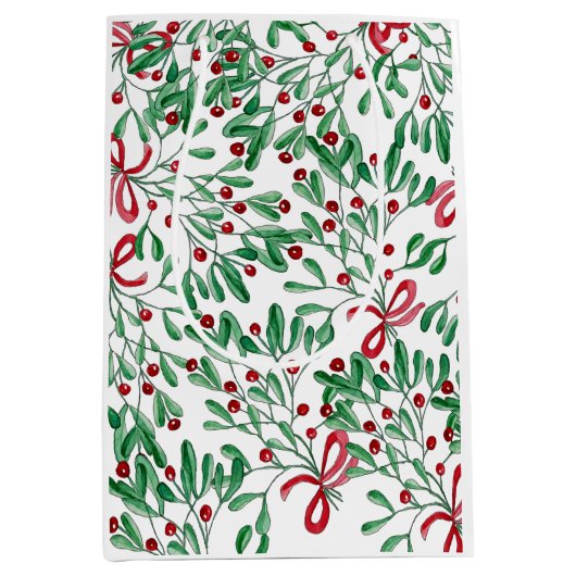 Weihnachten Rustikale Mistletoe Wasserfarbe Handge Mittlere Geschenktüte (Vorderseite)