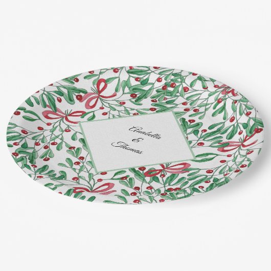 Weihnachten Rustikale Mistletoe Wasserfarbe Handge Pappteller (Schrägansicht)