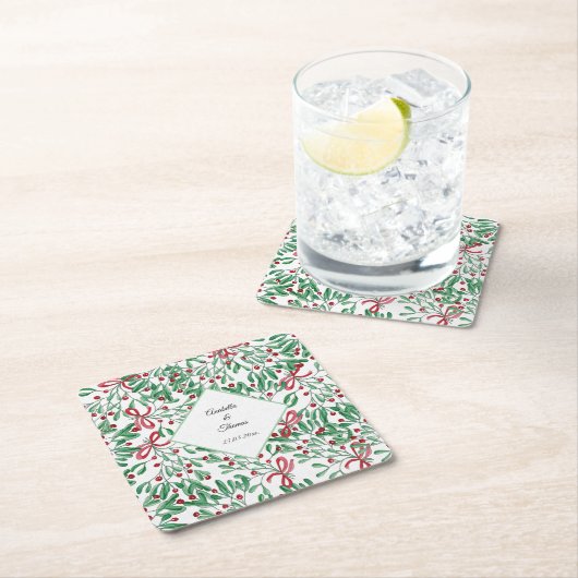 Weihnachten Rustikale Mistletoe Wasserfarbe Handge Rechteckiger Pappuntersetzer (Vor Ort)