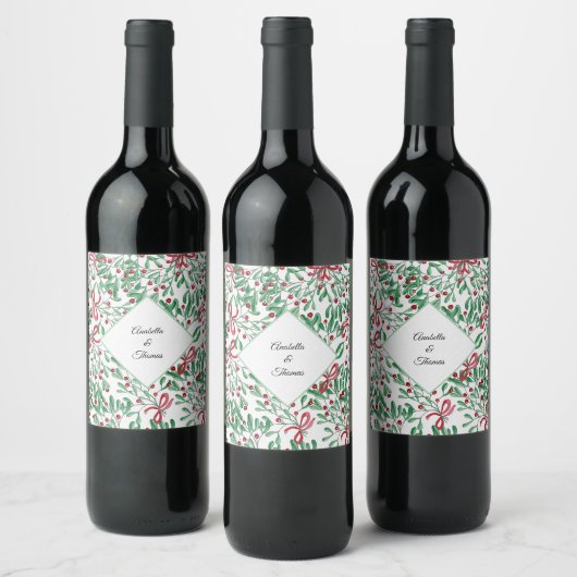 Weihnachten Rustikale Mistletoe Wasserfarbe Handge Weinetikett (Flaschen)
