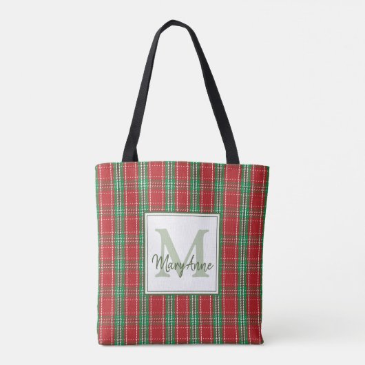 Weihnachten Rustikale Monogram Red Holiday Kariert Tasche (Rückseite)