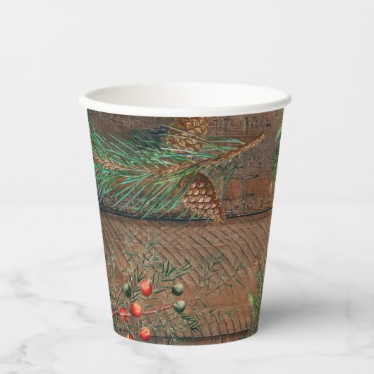 Weihnachten Rustikale Nadelholz Pappbecher (Vorderseite)