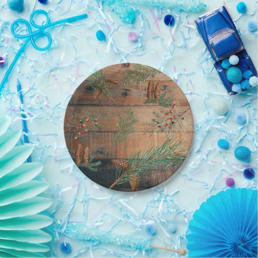 Weihnachten Rustikale Nadelholz Pappteller (Party)