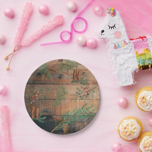 Weihnachten Rustikale Nadelholz Pappteller (Party)