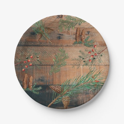 Weihnachten Rustikale Nadelholz Pappteller (Vorderseite)