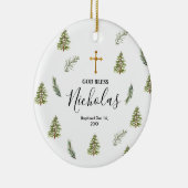 Weihnachten Rustikale Pinienbäume Taufe Gott segne Keramik Ornament (Rechts)
