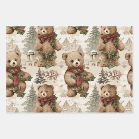 Weihnachten Rustikale Teddy Bears Geschenkpapier Set (Vorderseite)