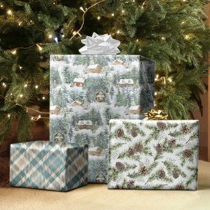 Weihnachten Rustikale Waldhütten Urlaub Geschenkpapier Set