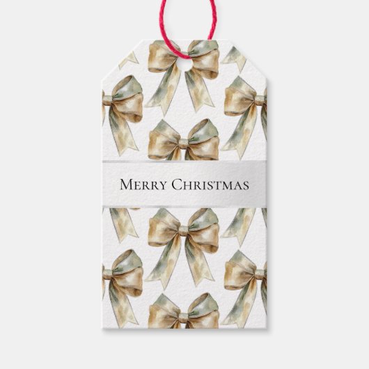 Weihnachten Rustikale weiße grüne Goldene Bogen Geschenkanhänger (Vorderseite)