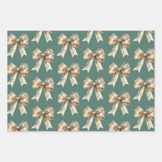 Weihnachten Rustikale weiße grüne Goldene Bogen Geschenkpapier Set (Vorderseite 2)