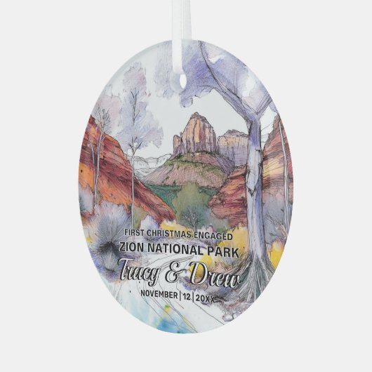 Weihnachten Rustikale Zion Nationalpark Verlobtes Ornament Aus Glas (Vorderseite links)