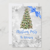 Weihnachten | Rustikaler Baum & Blue Ribbon Holida Einladung (Vorderseite)