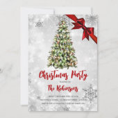 Weihnachten | Rustikaler Baum & Roter Ribbon Holid Einladung (Vorderseite)