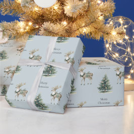 Weihnachten Rustikaler Blaugrauer Hirschbaum Geschenkpapier