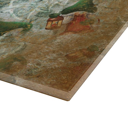 Weihnachten Rustikaler Gnome mit Laternenbaummuste Schneidebrett (Ecke)