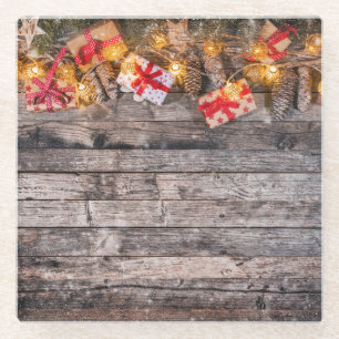 Weihnachten rustikaler Hintergrund, Holzplanken. Glasuntersetzer