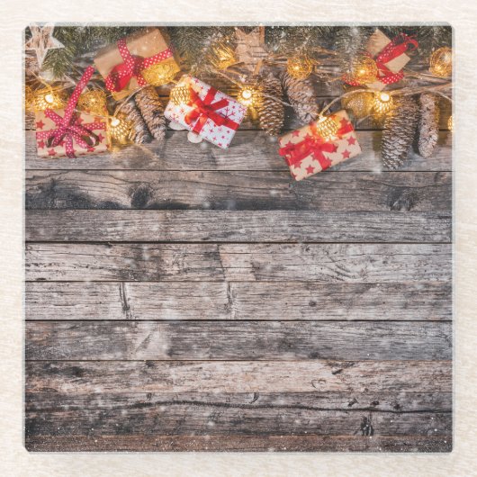 Weihnachten rustikaler Hintergrund, Holzplanken. Glasuntersetzer (Vorderseite)