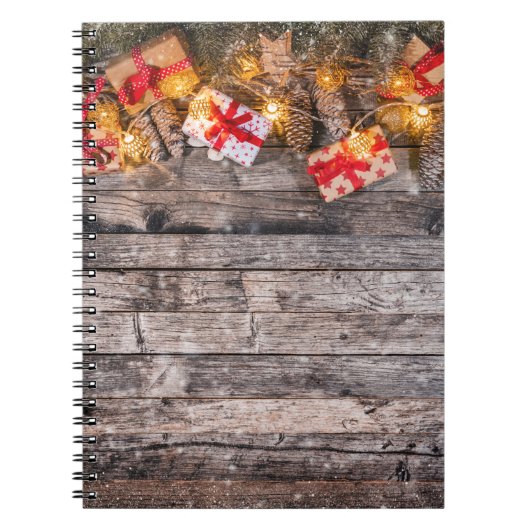 Weihnachten rustikaler Hintergrund, Holzplanken. Notizblock (Vorderseite)