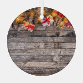 Weihnachten rustikaler Hintergrund, Holzplanken. Ornament Aus Glas (Rückseite)