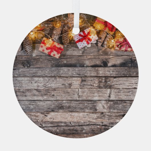 Weihnachten rustikaler Hintergrund, Holzplanken. Ornament Aus Glas (Rückseite)