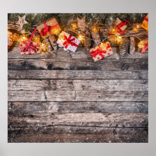Weihnachten rustikaler Hintergrund, Holzplanken. Poster