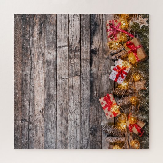Weihnachten rustikaler Hintergrund, Holzplanken. Puzzle (Horizontal)