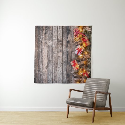 Weihnachten rustikaler Hintergrund, Holzplanken. Wandteppich (Beispiel (Horizontal))