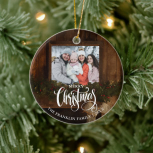 Weihnachten Rustikaler Winter Kamin Foto Keramik Ornament