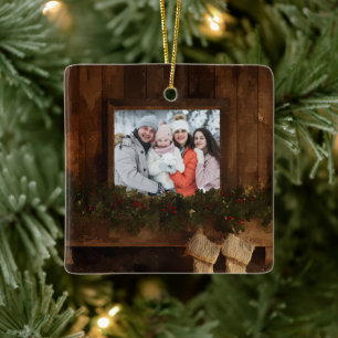 Weihnachten Rustikaler Winter Kamin Foto Keramikornament