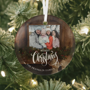 Weihnachten Rustikaler Winter Kamin Foto Ornament Aus Glas