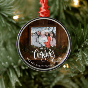 Weihnachten Rustikaler Winter Kamin Foto Ornament Aus Metall