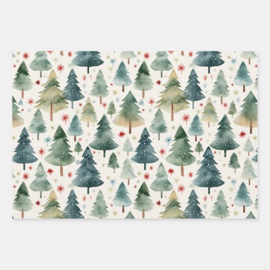 Weihnachten Rustikaler Winterwald Pinienbäume Geschenkpapier Set (Vorderseite 3)