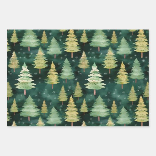Weihnachten Rustikaler Winterwald Pinienbäume Geschenkpapier Set (Vorderseite 2)