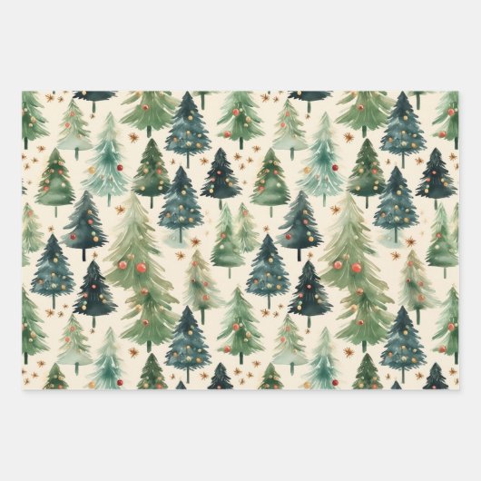 Weihnachten Rustikaler Winterwald Pinienbäume Geschenkpapier Set (Vorderseite)