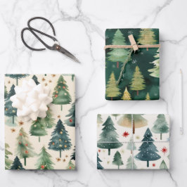 Weihnachten Rustikaler Winterwald Pinienbäume Geschenkpapier Set