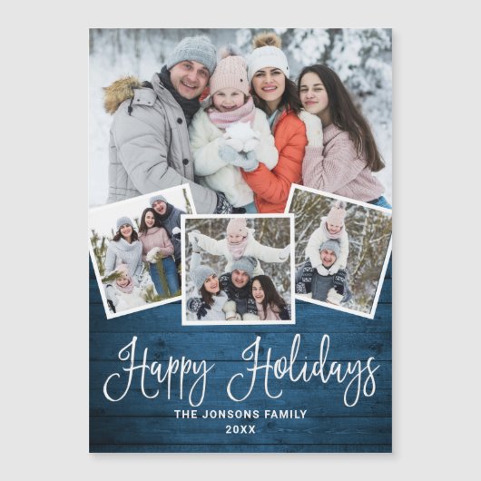 Weihnachten Rustikales blaues Holz 4 FOTO Magnetka Magnetkarte (Vorderseite)