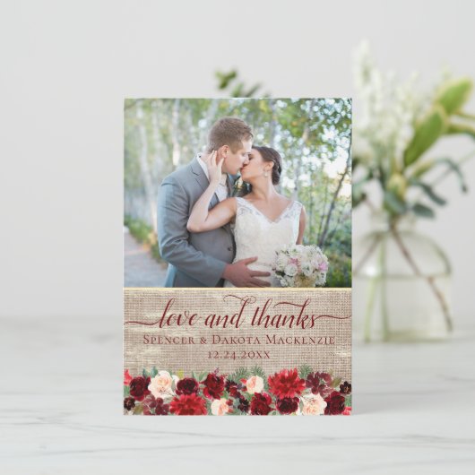 Weihnachten Rustikales Boho Floral Burgundi Gold F Dankeskarte (Stehend Vorderseite)