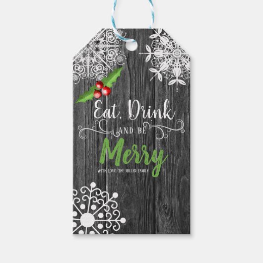 Weihnachten | Rustikales Graues Holz Mistletoe & S Geschenkanhänger (Vorderseite)