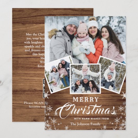 Weihnachten Rustikales Holz 4 FOTO Gruß QR-Code (Vorne/Hinten)