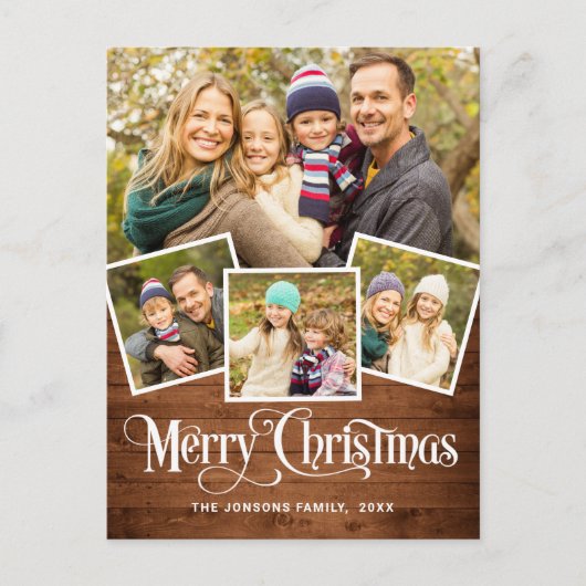 Weihnachten Rustikales Holz 4 FOTO Grußurlaub Postkarte (Vorderseite)