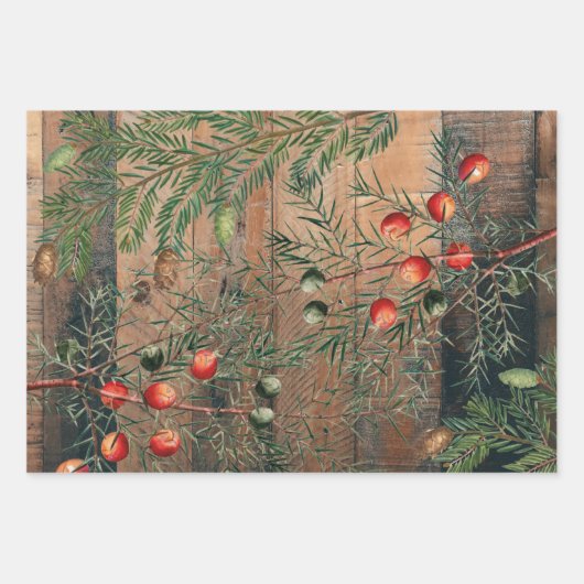 Weihnachten Rustikales Holz frohe Weihnachten Geschenkpapier Set (Vorderseite)