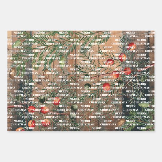 Weihnachten Rustikales Holz frohe Weihnachten Geschenkpapier Set (Vorderseite 3)