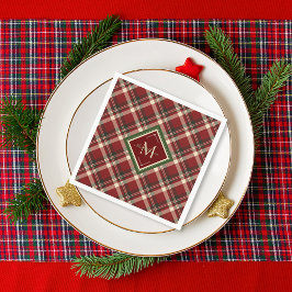Weihnachten Rustikales Rotes Grün Kariertes Monogr Serviette